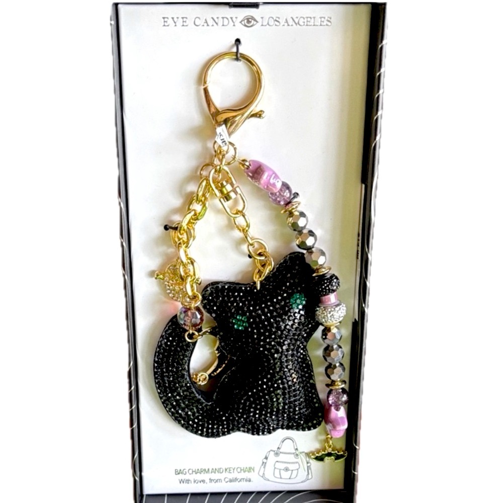 NWT ⚜️🐈‍⬛⚜️ Eye Candy LA Gorgeous Black Bag Charm Keychain